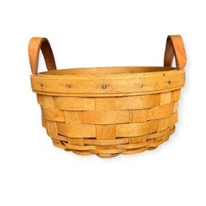 EASTER Vintage Longaberger Button Basket 1997 Handwoven Maple Leather Handles